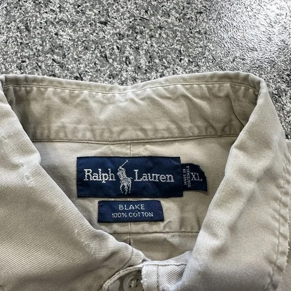 Ralph Lauren Button Down Shirt Mens XL Blake Cotton Twill Tan Long Sleeve - Picture 3 of 8